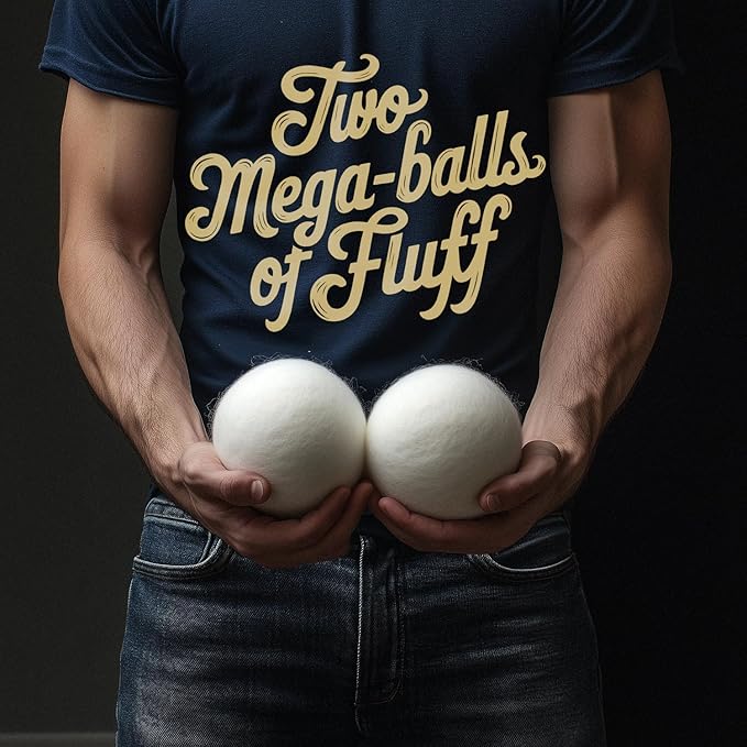 XXL 3.75in Wool Dryer Balls – Twice The Size of XL | 100% Organic New Zealand Wool | Shorten Drying Time | Reduce Static & Wrinkles Fast (by BigWoolBalls) (XXL Mega Size, 3.75in Diameter)