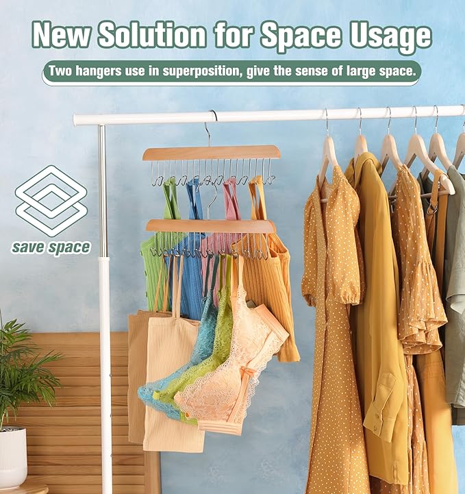 4 Pack Bra Hangers for Closet Organizer Upgraded Non-Slip Bra Organizer for Closet Tank Top Hanger Multi Hangers Space Saving with 40 Hooks for Belt, Tie, Tank Top, Necklaces
