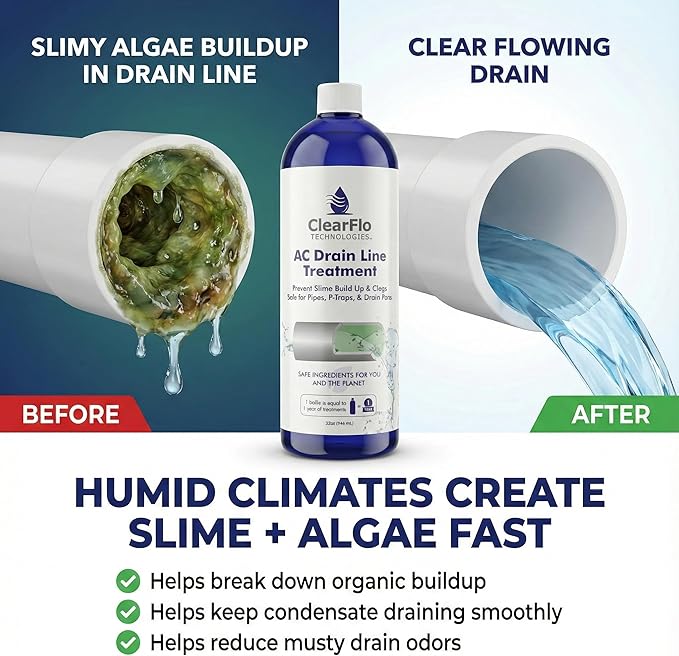 AC Drain Line Cleaner / 12 Month Supply | Safe Chlorine Free Non Toxic Formula with Natural Tea Tree Oil | HVAC Drain Line Solution for Tough Clogs & Buildup