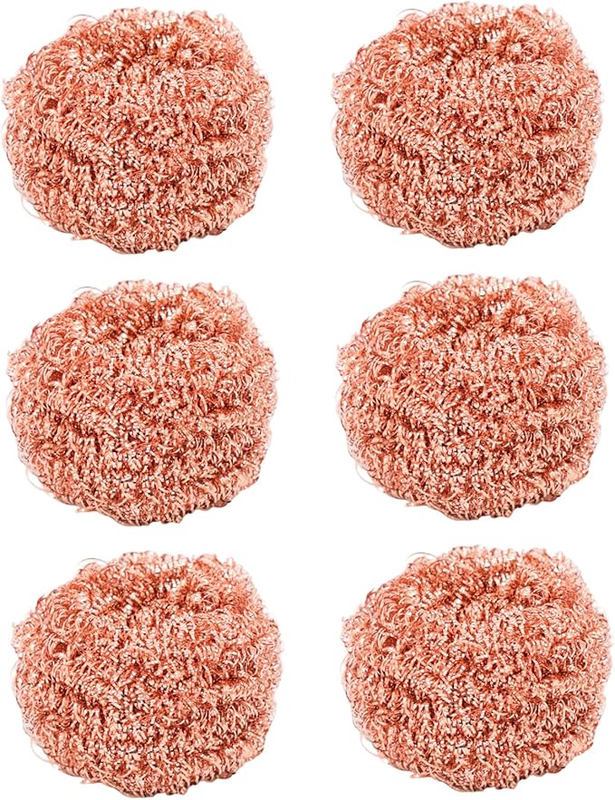 6Pcs Copper Scrubber, Heavy-Duty Non Scratch Copper Sponge Reusable Scouring Pads for Cast Iron, Stainless Steel, Oven Racks, Grills