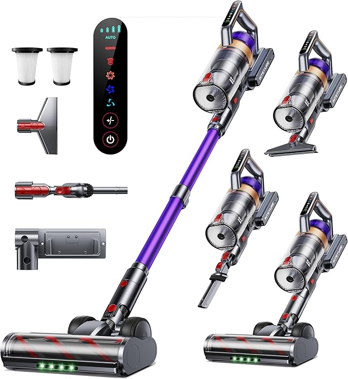 INTETURE Cordless Vacuum Cleaner, 600W 50KPA 65 Mins Vacuum Cleaners for Home, Anti-Tangle Stick Vacuum with Touch Screen, Wall Mount Charging, Upgraded Vacuum Cordless for Pet Hair/Carpet/Floors