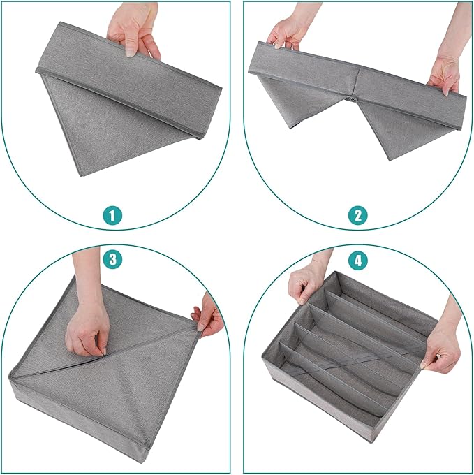 Drawer under Cabinet Clothes Organizer 5 Cell Foldable Storage Cubes Underwear Drawer Organizer Dividers Storage Boxes for Bra, Underwear（Grey）