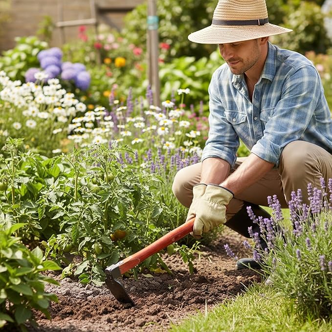 Garden Hoe with Wooden Handle | Heavy Duty Steel Gardening Tool for Weeding, Planting Vegetables and Flowers | Durable Farming Hoe for Outdoor Use