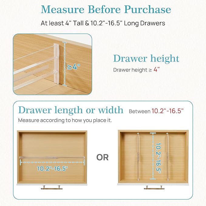 Vtopmart 14 Pack Drawer Dividers for Clothes, 4" High 10.2"-16.5" Adjustable Expandable Dresser Drawer Organizer, Clear Plastic Separators for Dresser, Baby Clothing, Underwear, Cosmetic, Toiletries