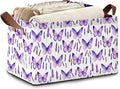 Lavender Storage Baskets,Purple Butterfly Foldable Organizer Bin with Handles for Home Living Room Bedroom Closet Box 17x11.5x10Inch