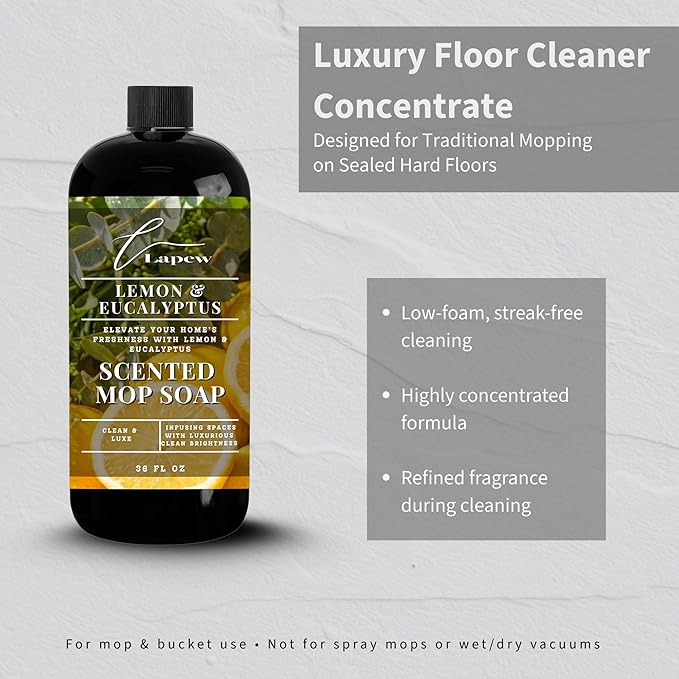 Lapew Lemon & Eucalyptus Scented Mop Soap - Luxury Floor Cleaner Concentrate for Mopping Tile, Laminate, Vinyl & Hardwood | Streak-Free, Low-Foam | 36 oz