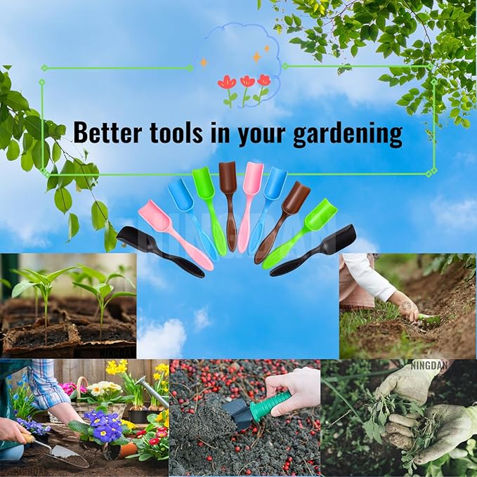 10Pcs NINGDAN Mini Shovel,Plastic Mini Gardening Shovel Spoons Soil Scoops,Cultivation Digging Transplanting Tools for Succulents Potted Flowers,Milk Powder/Coffee Beans Scoops (5 Colors)