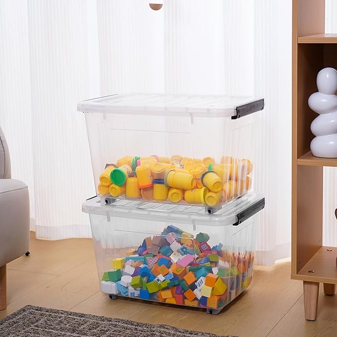 Citylife 54 QT Clear Plastic Storage Bins with Lids Stackable Storage Boxes with Lids Large Plastic Storage Containers for Garage Closet Kitchen 2 Packs