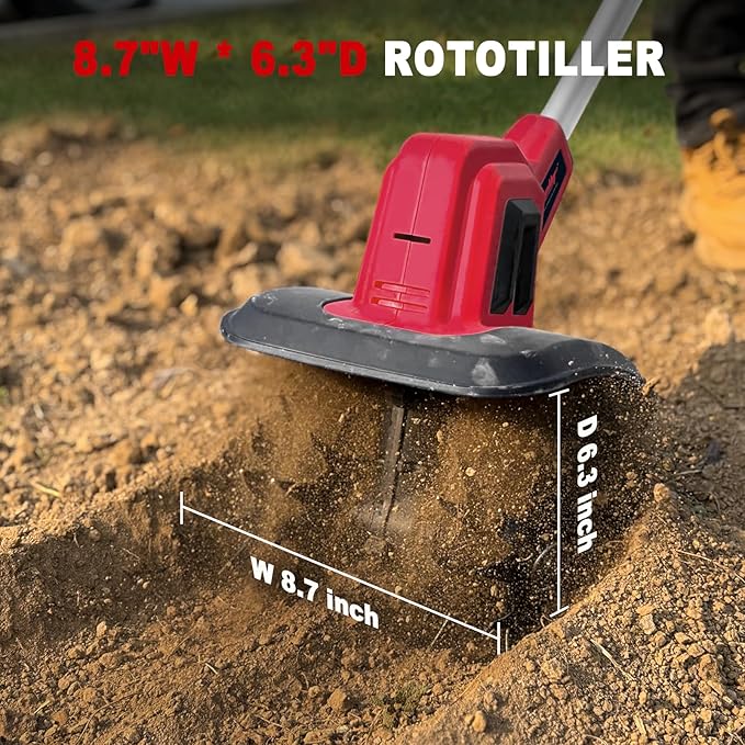 Cordless Tiller Cultivator Compatible with Milwaukee 18V Battery(Tool Only), Electric Garden Tiller w/270 RPM, 48 Steel Tines, 8.7" Tilling Width, 6.3" Depth, Portable Rotary Tiller