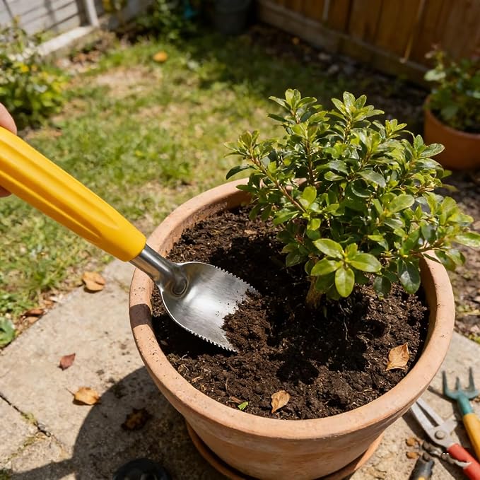 9" Small Weeding Trowel with Serrated Edge, Stainless Steel Digging Trowel Garden Shovel with Good Grip Handle for Digging, Planting, and Loosening Soil Potted Plants