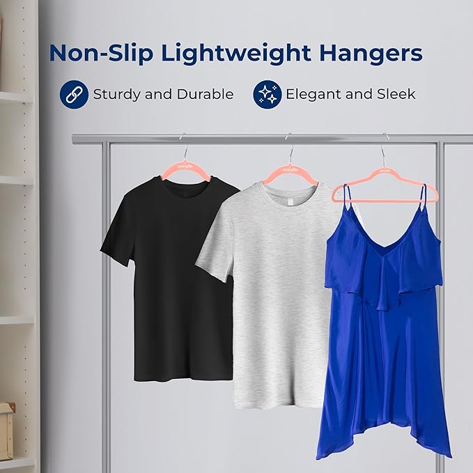 SereneLife 10 Pack Velvet Hangers - Non-Slip with 360° Swivel Hook - Ultra-Thin, Lightweight Velvet Hangers for Shirts, Sweaters, Hoodies, Kids Clothes & Dresses - Space-Saving (Pink)
