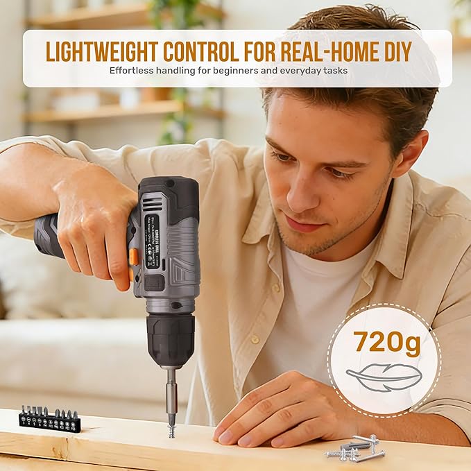 Hi-Spec Tool Kit with 8V Cordless Drill Set. Complete DIY Tool Set for Essential Everyday Home Repair & Maintenance. USB Rechargeable Electric Drill in a Compact Toolbox Case.