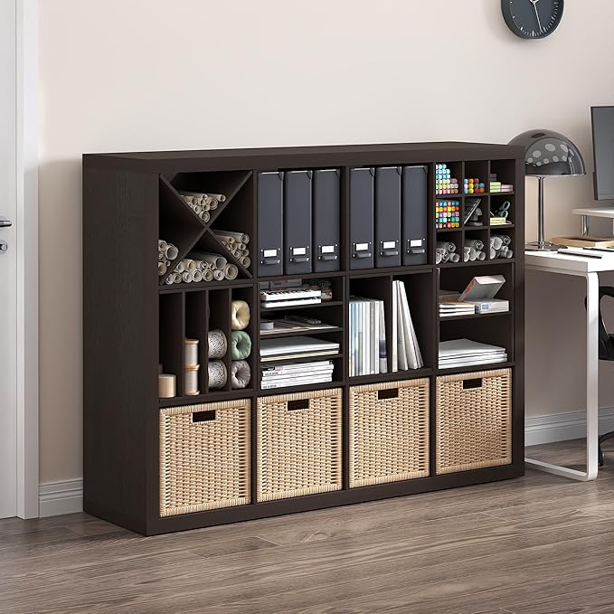 Furinno Cubicle Cube Insert, 3-Shelf Cube Organizer, 3-Tier Shelf Accessory, Fits into Furinno Triple Thick Cubes, IKEA Kallax, for Organizers and Storage, Black Dark Oak