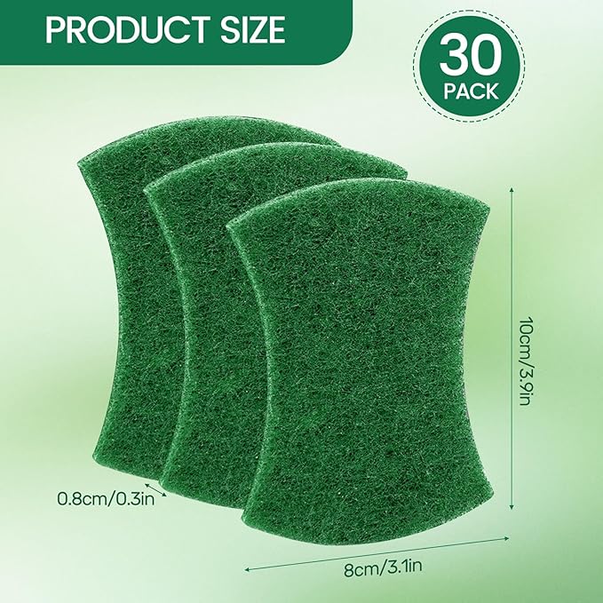 Heavy Duty Scouring Pads, 30 Pcs Individually Wrapped Dish Scrubber Pads for Household Kitchen Pots Pans Metal Grill (3.9 x 3.1 x 0.3 in)