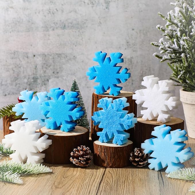 Tioncy 12 Pack Christmas Snowflake Sponges Bulk White Blue Dual Sided Scrubber Christmas Kitchen Sponges Dishwashing Non Scratch for Kitchen Accessories Dish Scouring