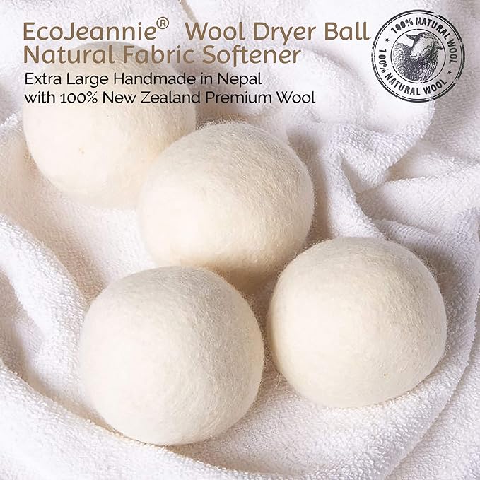 (WB0006-6 Pk Wool Dryer Balls - Premium XL Organic Eco-Friendly Natural Unscented Non-Toxic Felt Laundry Balls, Anti-Static, Chemical Free, Fabric Softener, 100% Natural New Zealand Wool