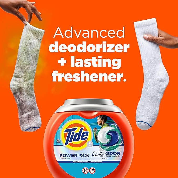 Tide Power Pods Sport Laundry Detergent Pacs, 25 Count, Advanced Sweat + Stain Fighter