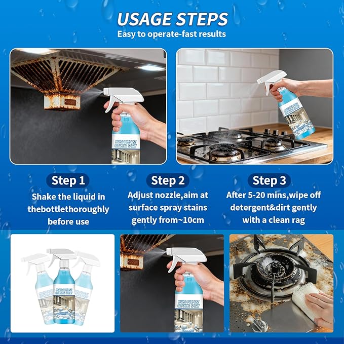 2Pcs Spray Splash Cleaner, 2025 New Multi Purpose Cleaning Spray, Powerful Degreaser Sprays for Kitchen, Splash Sprays All Purpose Cleaner, Easy to Use Grime Remover for Household Cleaning