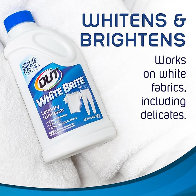 OUT White Brite Laundry Whitener Bleach Alternative, Stain Remover Detergent Booster Powder for Clothes, 4 Pound 12 Ounce Bottle