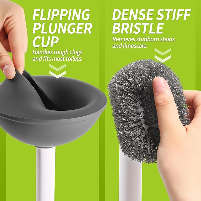 Toilet Brush and Plunger Set Hidden, S-Shaped Toilet Brush Plunger Combo, Perfect for Homes, Apartments & Bathrooms