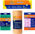 Scrub Basics 4 Piece Bundle - 4 Scrub Ups Sponges, 3 Scrubbing Pads, 3 Mop Ups Absorbent Sponge Cloths & 1 Roll (40 Sheets) All Purpose Bamboo Cloths - Non Scratch for Kitchen, Cleaning & Washing Up