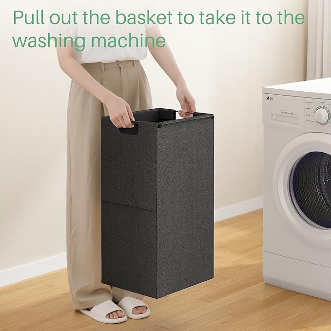 Kitstorack Laundry Hamper with Shelf - Laundry Basket Organizer with 3 Pull-Out Removable Bags Laundry Sorter Dirty Clothes Hamper for Laundry Room Storage Bathroom, 3 X 11.8 Gallons (44.5L)
