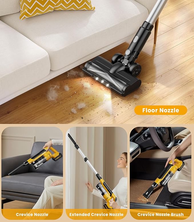 qimedo 8000mAh Battery Vacuum Cleaner Cordless V1, 700W Best Cordless Vacuum for Pet Hair/Hardwood Floor,6 in 1 Electric Stick Vacuum withwith Hepa Filter,Brushless Vacuum Cleaners for Home