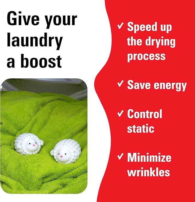 Kikkerland Set of Two Reusable Dryer Buddies for Laundry – Fabric Softener Dryer Balls – Control Static, Remove Wrinkles, Dry Clothes Faster, Lambs