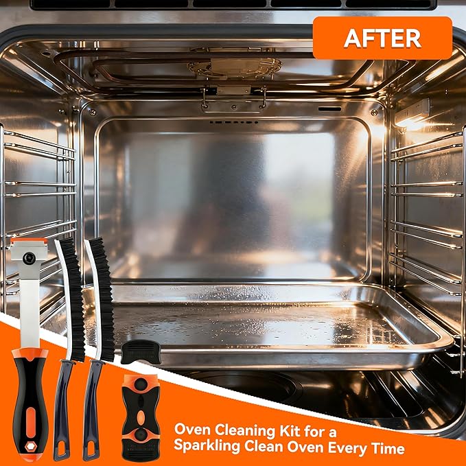 Heavy Duty Oven Cleaner Tools Kit | Professional Oven Cleaning Accessories with Crevice Brush, Razor Scraper & Pumice Stone | Deep Clean Electric Ovens&Stovetops for Home Kitchen Maintenance