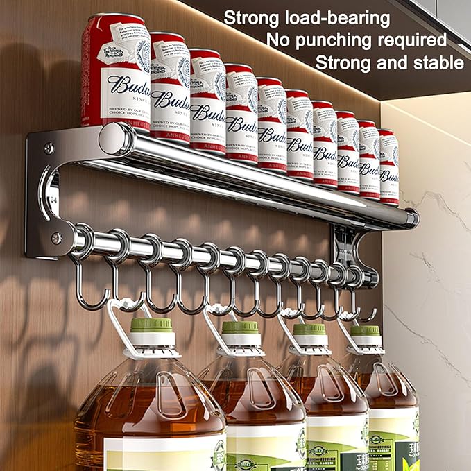 Hanging Wall Mount Knife Wall Mount,Kitchen Utensil Hanger,Space-Saving Kitchen Utensil Rack with Hooks,Kitchen Storage Shelf for Utensils Spatula Spoon, Easy to Clean (Grey, 50CM+10Hook)