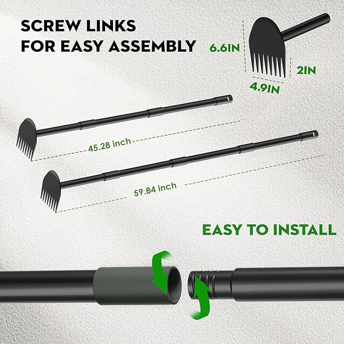 Hoe Garden Tool, 2-in-1 Garden Hoe with Heavy Duty Metal Hoe, 17-60 Inch Garden Hand Tiller with Long Handle for Gardening, Weeding, Lossening, Tilling, Black