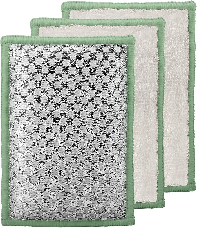 OGGI Bambou Odor-Free Scrubbing Sponges - Natural Scrub Sponges for Dishes, 91% Bamboo-Derived Rayon Cellulose Fiber, Reusable, Absorbent, Durable Scrubbers, Non-Scratch, Washable - 3 pcs, 7x4