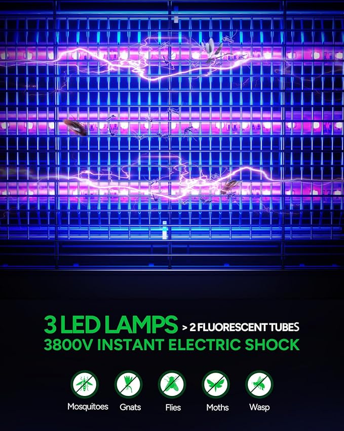 Buzbug LED Bug Zapper Indoor, 10 Years Lifespan 3 Lamps, 3800V High-Voltage, Sustainable Less Power Electric Mosquito Zapper, Fruit Fly Mosquito Moth Gnat Zapper, Killer, Trap -MA009 (New Black)