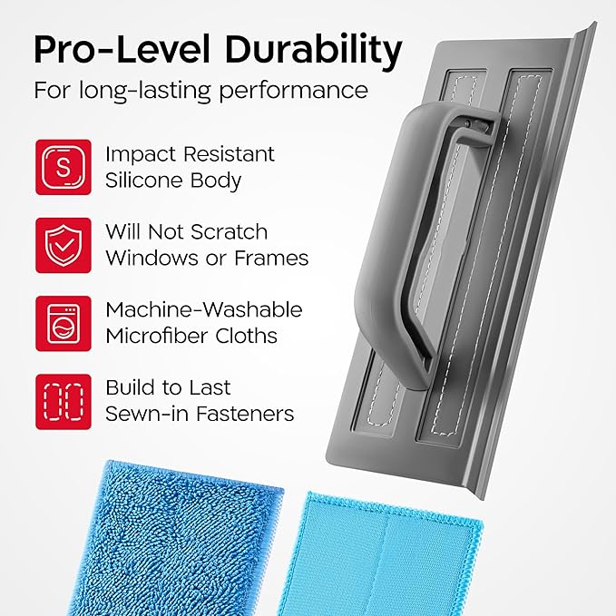 Tyroler Silicone Shower Squeegee for Glass Doors - 10" | 2 Microfiber Scrub & Polish Cloths | Multi-Surface Wiper | Perfect Window Squeegee for Home | Squeegee for Shower Glass | Shower Door Squeegee