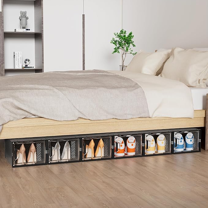 SIMPDIY Shoe Storage, 12 Pack X-Large Shoe Organizer for Closet, Shoe Boxes Clear Plastic Stackable Shoe Storage Boxes for Size 13