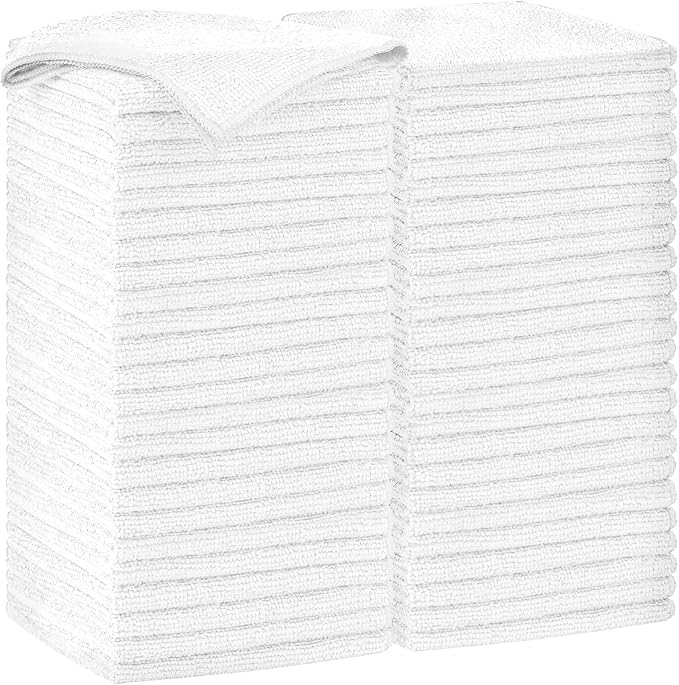 AIDEA Microfiber Cleaning Cloth White-50PK, Soft Microfiber Towels for Cars, Absorbent Cleaning Rags, Lint-Free Streak-Free Wash Cloths for House, Kitchen, Window,11.5"×11.5"