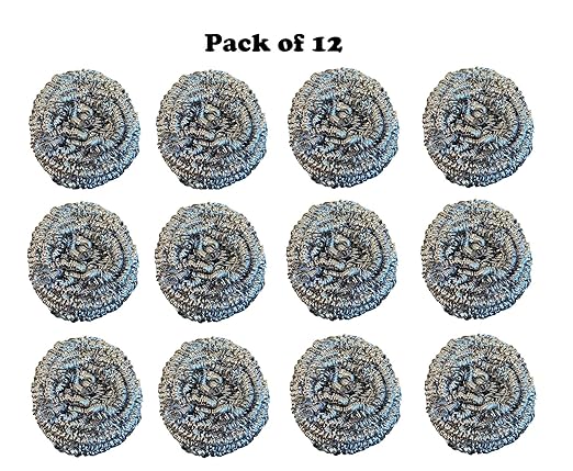 Stainless Steel Scouring Pads - Large 50g Heavy Duty Steel Wool Scrubbers (12 Pack) - Industrial & Commercial Use - Individually Wrapped