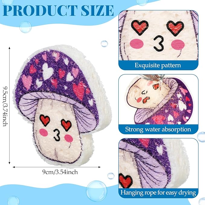 8 Pack Cute Kitchen Sponges Dish Set Compressed Non-Scratch Reusable Kitchen Cleaning Household Sponges for Dishes, Pans, Kitchen, Fruit, Plate, Bathroom(Mushroom)