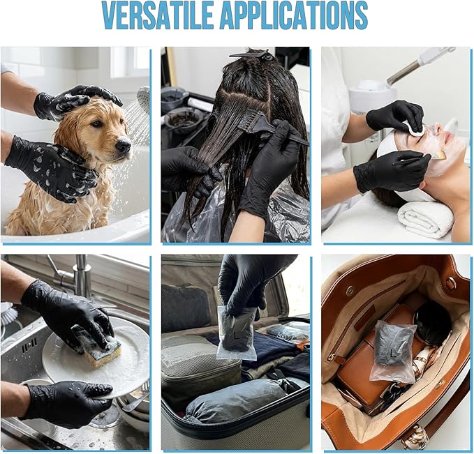 Black Nitrile Gloves Disposable 5 Mil with 5 Bonus Travel Packs - Food Safe, Textured Grip for Cooking, Food Prep & Household Cleaning - Latex Free & Powder Free - 110 Pcs, Large