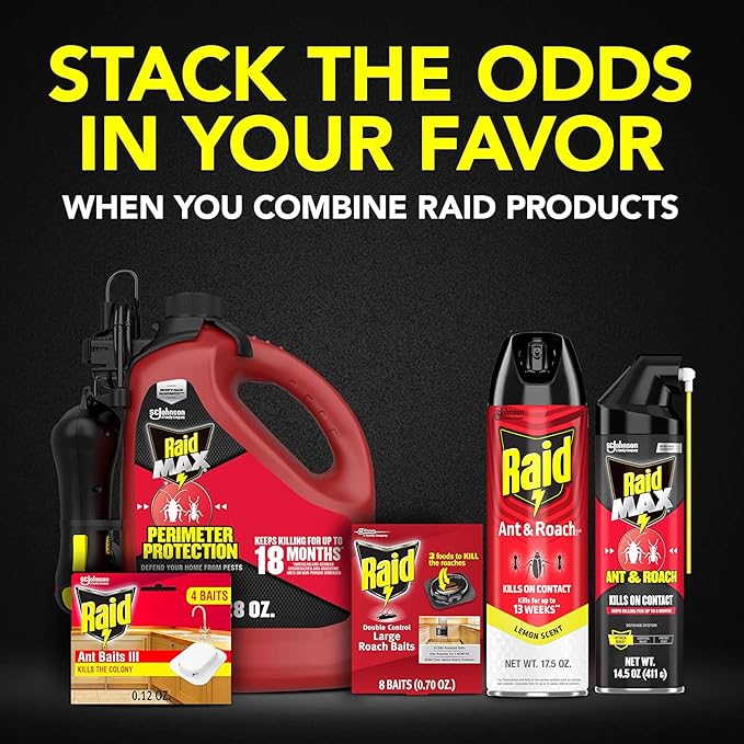 Raid Ant & Roach Killer Spray For Listed Bugs, Keeps Killing for Weeks, Lemon Scent, 17.5 oz