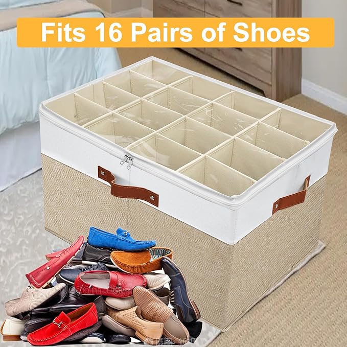 Shoe Storage Organizer for Closet,Stackable Shoe Storage Box for Entryway,Cube Storage Cabinet,Organizador De Zapato,Folding House Container with Clear Cover,Portable Holder Shoe Rack(Brown)