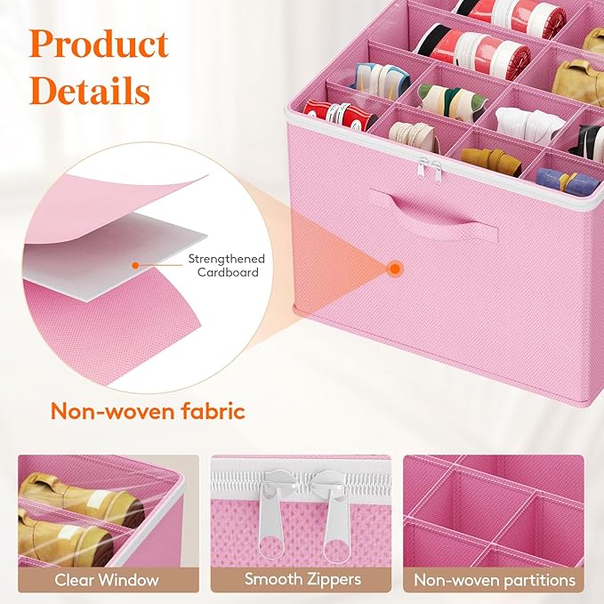 Lifewit Shoe Storage Organizer for Closet, Fabric Large Shoe Box Storage Containers with Clear Cover, Foldable Bins for Boots Heels Sneakers Fits 24-32 Pairs (Each 12-16 Pairs) 2 Pack Pink