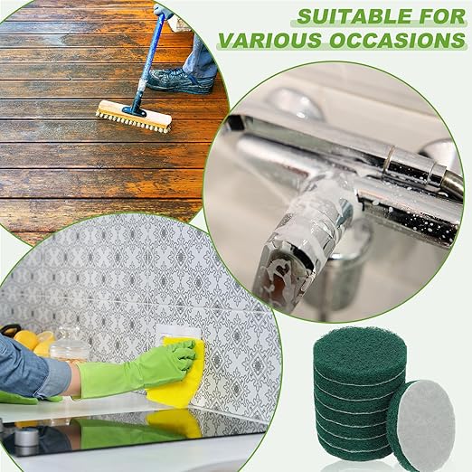 Power Scrub Pads, Scrubbing Pads 180 Grits Scouring Discs - Fitting for (Home Kitchen Cleaning - Drill Attachment - Scrubber Replacement) 8 Pcs & 4 Inch & Green