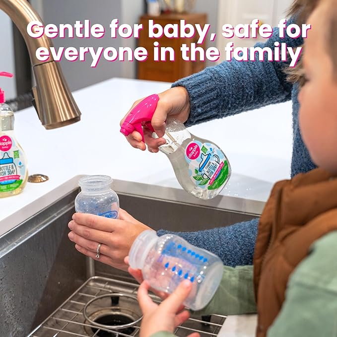 Dapple Baby Bottle & Dish Foaming Power Spray, Hypoallergenic Dish Soap for Baby Bottles, Powered by Plants, Fragrance Free, 16.9 Fl Oz (Pack of 2)
