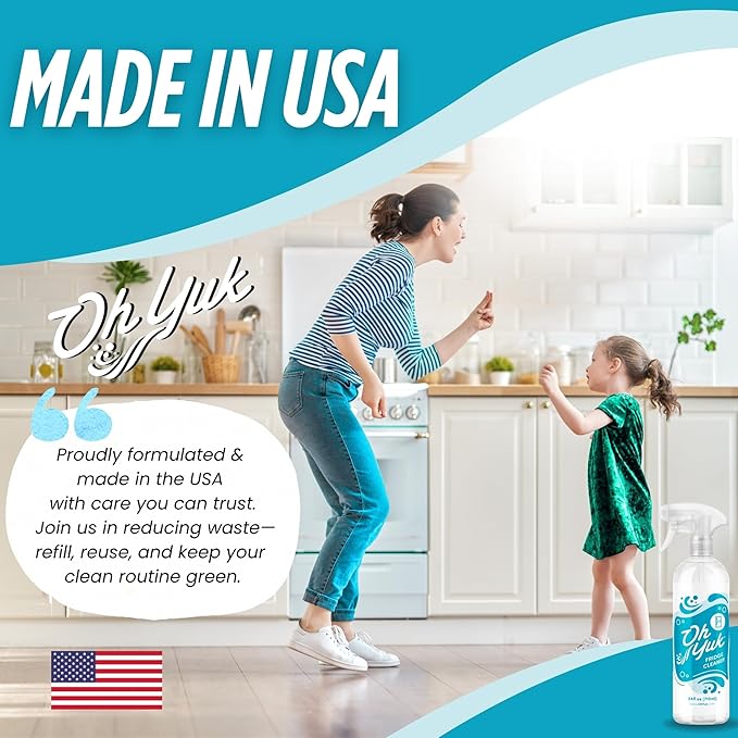 Oh Yuk Fridge Cleaner – 16 oz Concentrate Refill | Makes 4 Spray Bottles | Cleans Inside Refrigerator for Spotless, Food-Contact Safe Surfaces | Lifts Sticky Messes & Dried-On Food