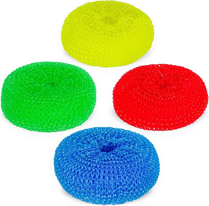 DecorRack 12 Mesh Scourers, Premium Non-Scratch Plastic Scourers, Stain Removing Cleaning Scrubber, for Kitchen Garage Bathroom (Pack of 12)