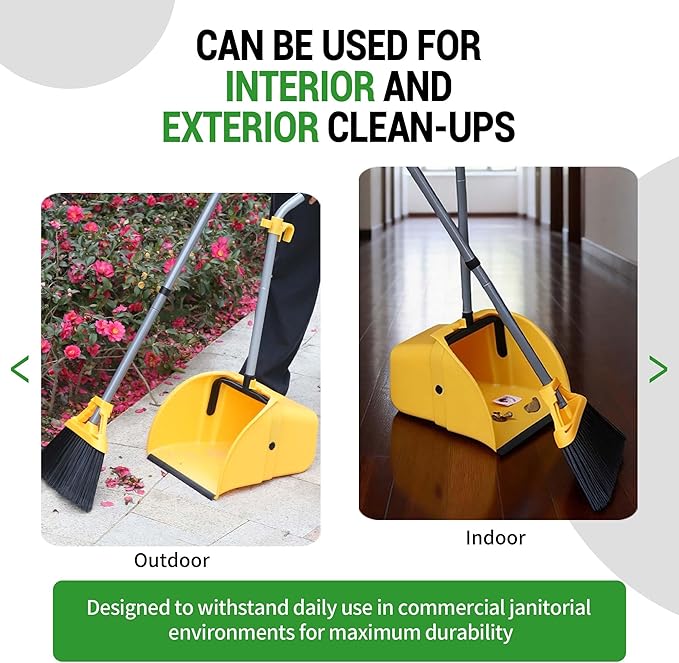 Commercial Broom and Dustpan Set Debris Dustpan with Handle,Jumbo Debris Pan, Trash Collection for Industrial/Professional Cleaning,2Sets, Yellow,Extra-Large Size