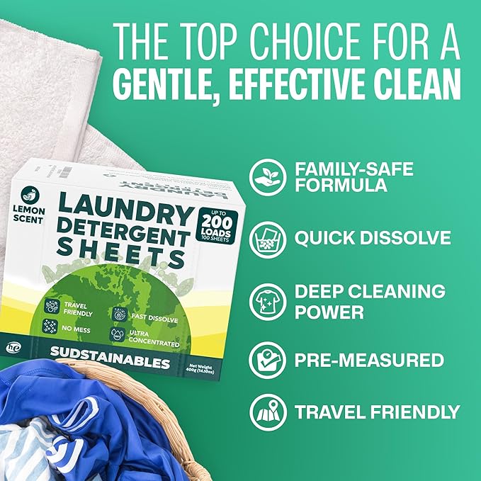Fabric Softener Sheets for Washer bundle with Lemon 100 Strips Laundry Detergent Sheets