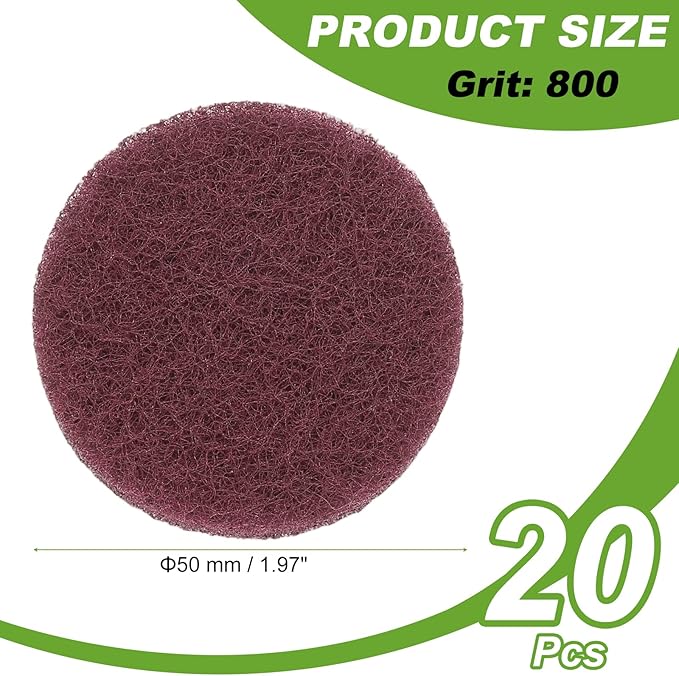 Power Scrub Pads, Scrubbing Pads 800 Grits Scouring Discs - Fitting for (Home Kitchen Cleaning - Drill Attachment - Scrubber Replacement) 20 Pcs & 2 Inch & Dark Red