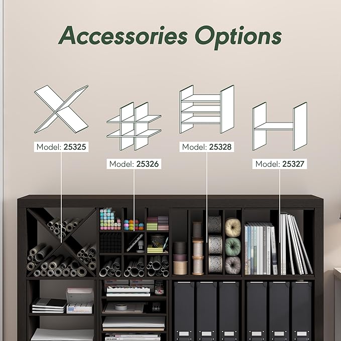 Furinno Cubicle Cube Insert, 9-Compartment Cube Organizer, Geometric Shelf Accessory, Fits into Furinno Triple Thick Cubes, IKEA Kallax, for Organizers and Storage, Black Dark Oak